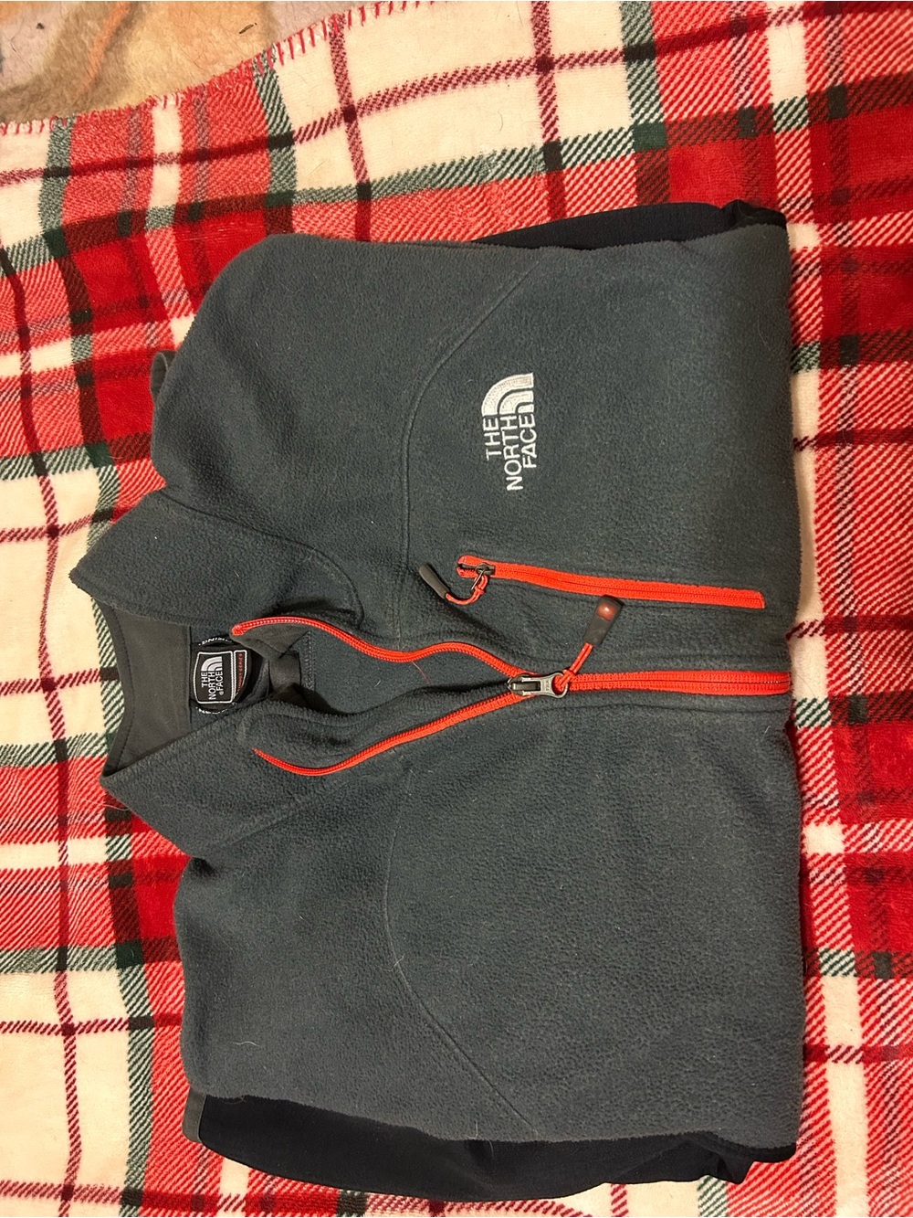 The North Face Slate Grey Fleece Jacket with Red Zippers